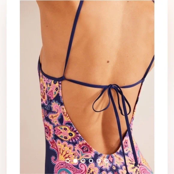 NWT Boden Scoop Tie Back One Piece Pink Paradise / Navy / US 10 - Picture 4 of 12